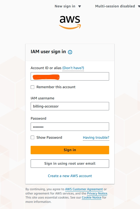 AWS 로그인 화면