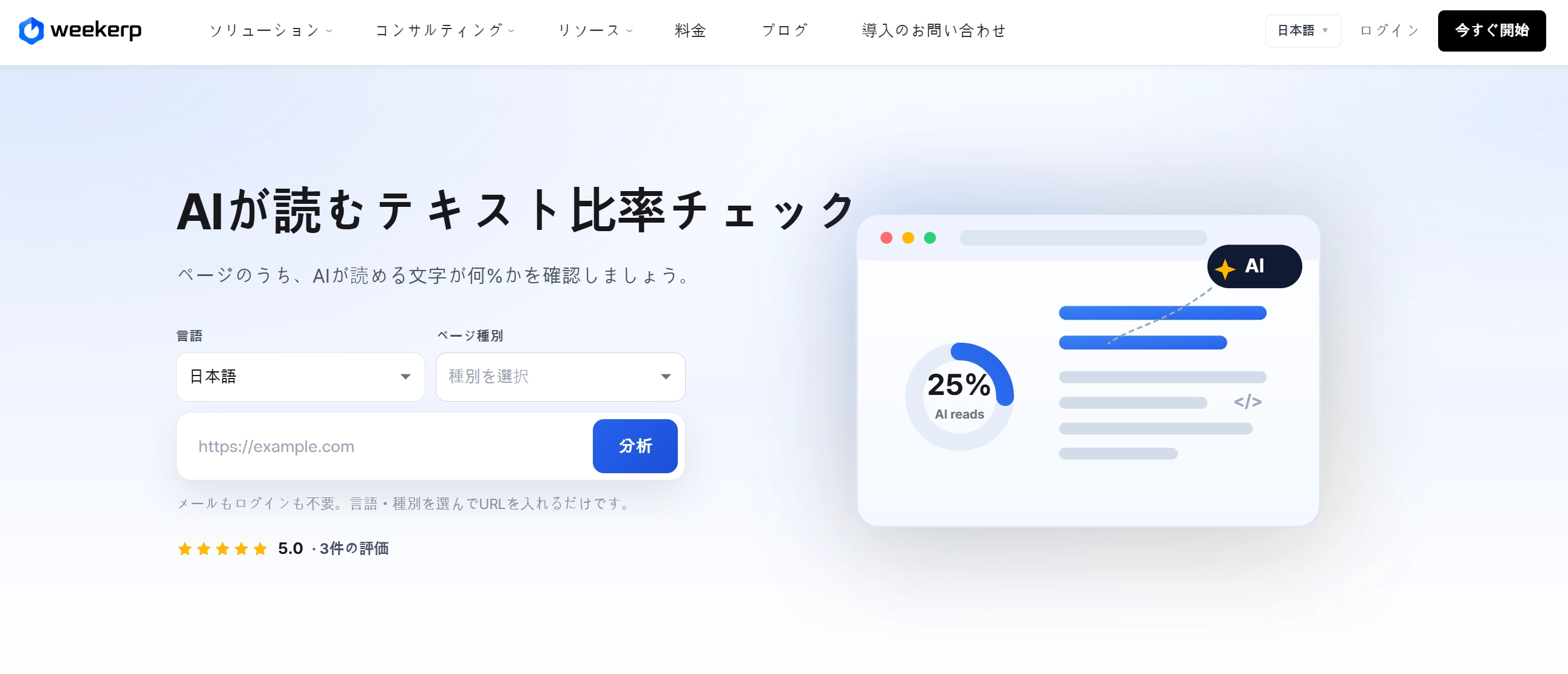 Weekerpテキスト比率チェッカーの画面、無料ツール