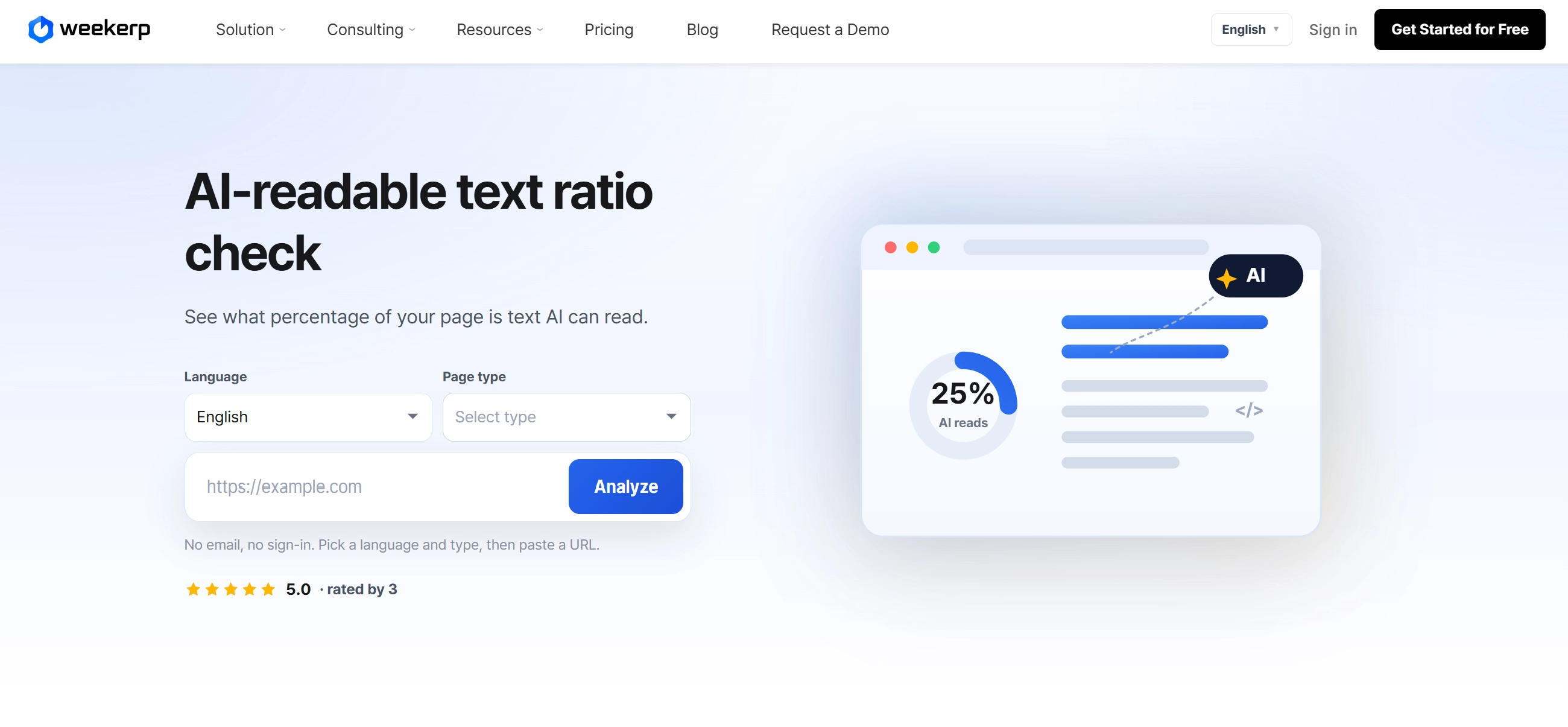 Screenshot of the Weekerp Text Ratio Checker, a free tool