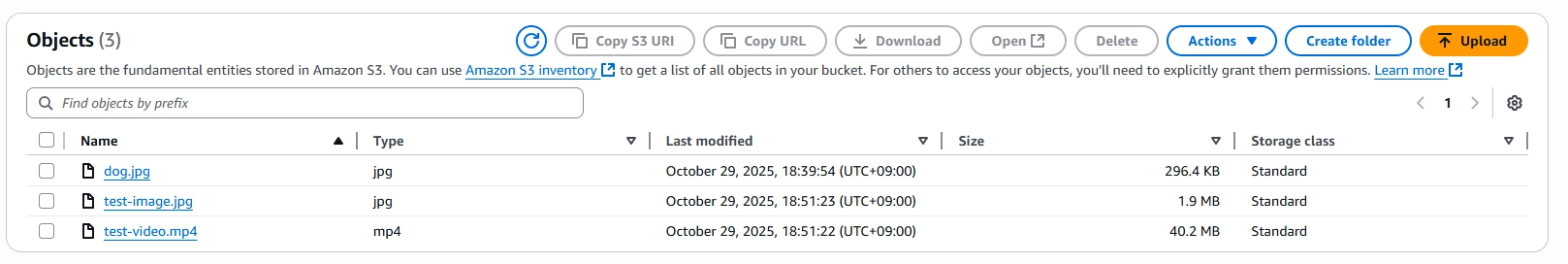 Test Data Stored in S3